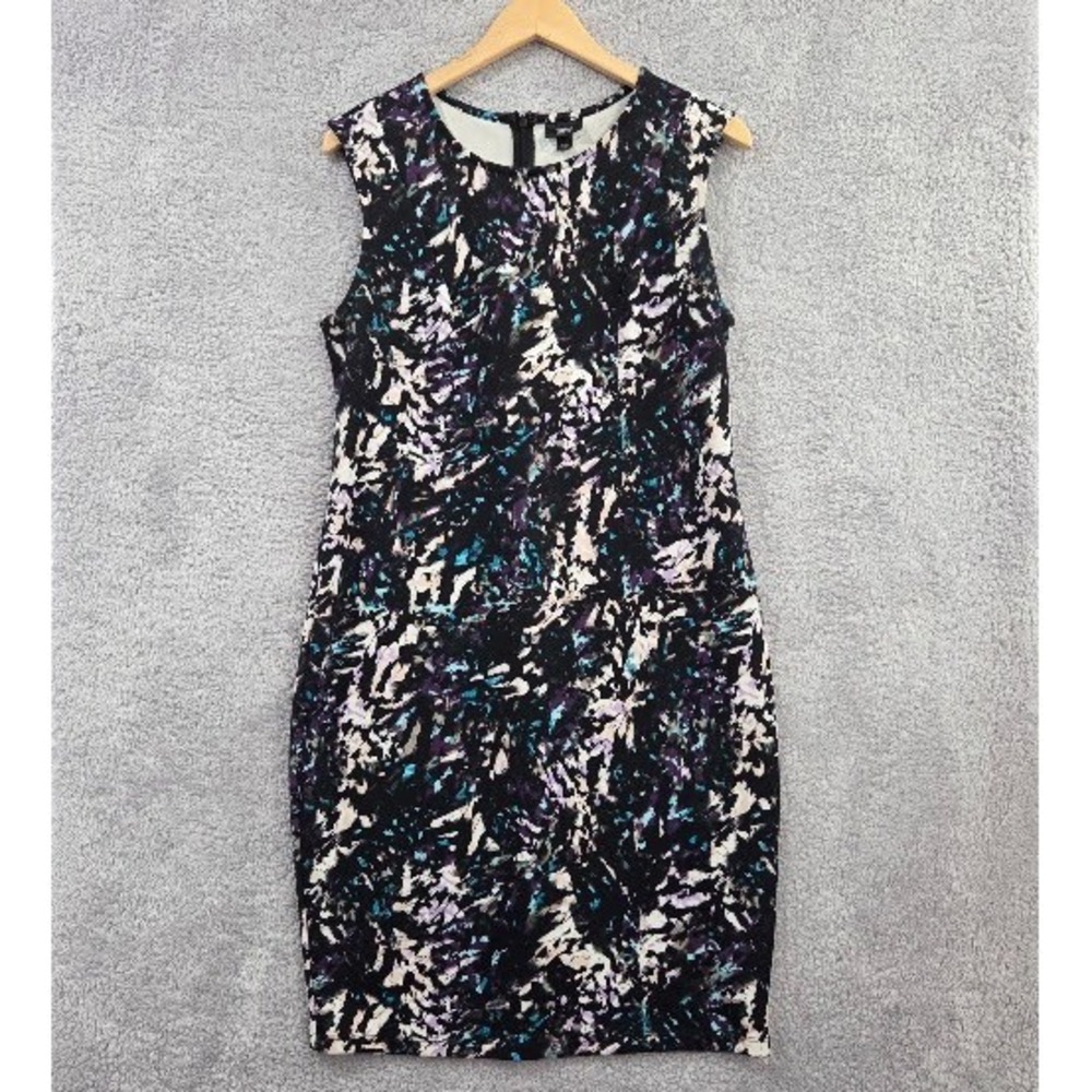 Mossimo Sheath Dress Womens XL Black Abstract Print Sleeveless Stretch Midi